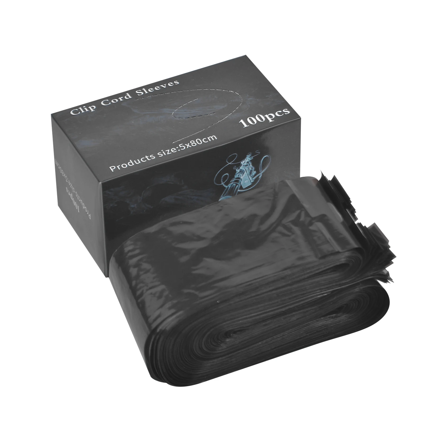 100PCS Tattoo Pen Bags Disposable Tattoo Clip Cord Sleeve Bag Supply For Tattoo Machine Black Machine Pen Cord Sleeve Cover Pack