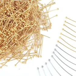 50 Uds. Alfileres de cabeza redonda para suministros de joyería DIY alfileres de ojo de acero inoxidable para accesorios de joyería fabricación de suministros DIY