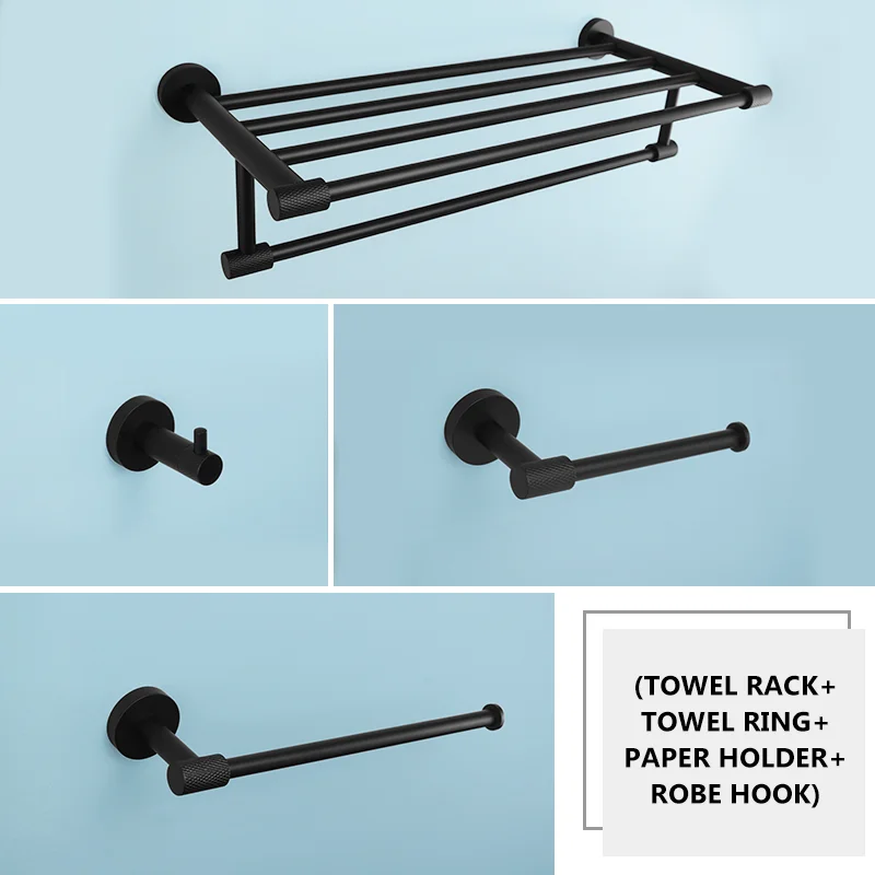 Chrome/Black/Brushed Gold Bathroom Accessories Robe Hook Towel Ring Towel Rack Paper Holder