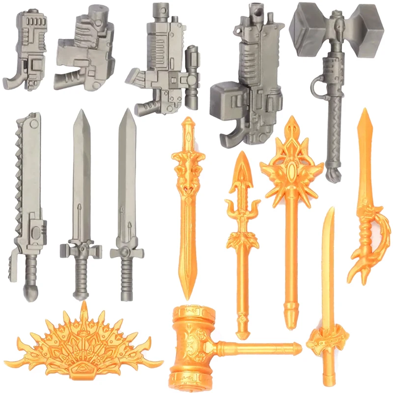 MOC Medieval Building Blocks Imperial War Weapon Accessory Warhammer 40K Blaster Gun Sword Magician Golden Hammer Dart Brick Toy