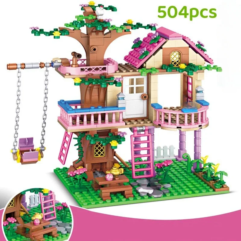 504 Uds. Casa de ciudad de amigos, Villa de vacaciones de verano, apartamento, conjuntos de bloques de construcción, figuras, juguete DIY para chico y niña, regalos de regreso a la escuela