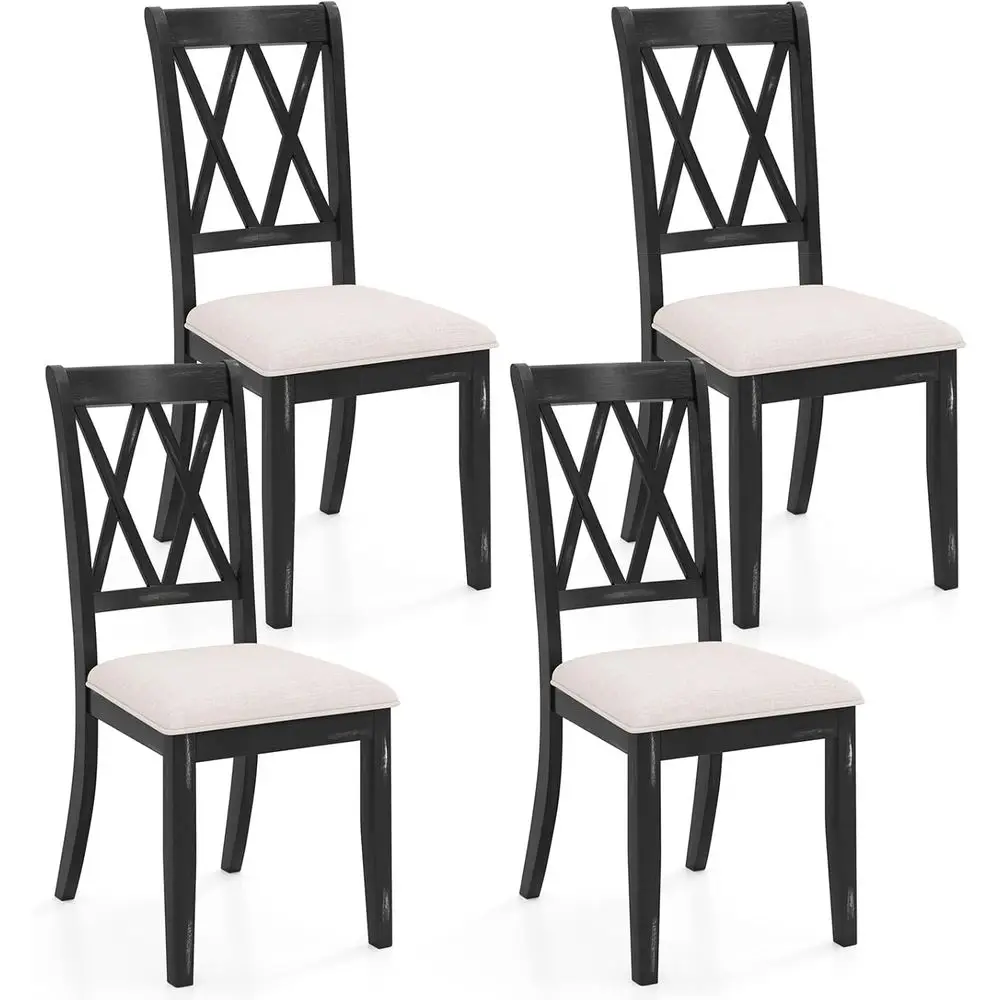 

Set of 4 Upholstered Dining Chairs with Padded Seats, Curved Backs, and Rubberwood Legs for Kitchen, Dining, or Living Spaces