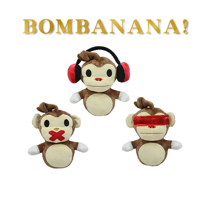 Bombanana! Monkey PlushToy 3 Styles Available, Soft Stuffed Monkey Doll with Headphones Blindfold X Mouth Game Periphery Plushie