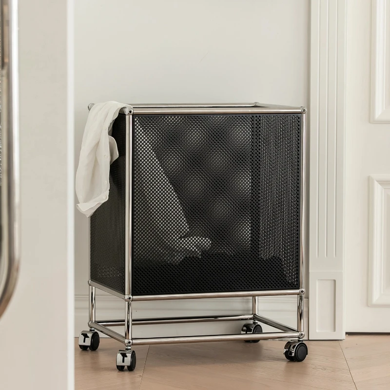 

Modular laundry basket household living room bedroom ins stainless steel removable trolley storage basket
