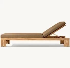 Modern portable foldable outdoor teak lounge chair with cushion wheels for villas, parks, hotels, beaches, pools or living rooms