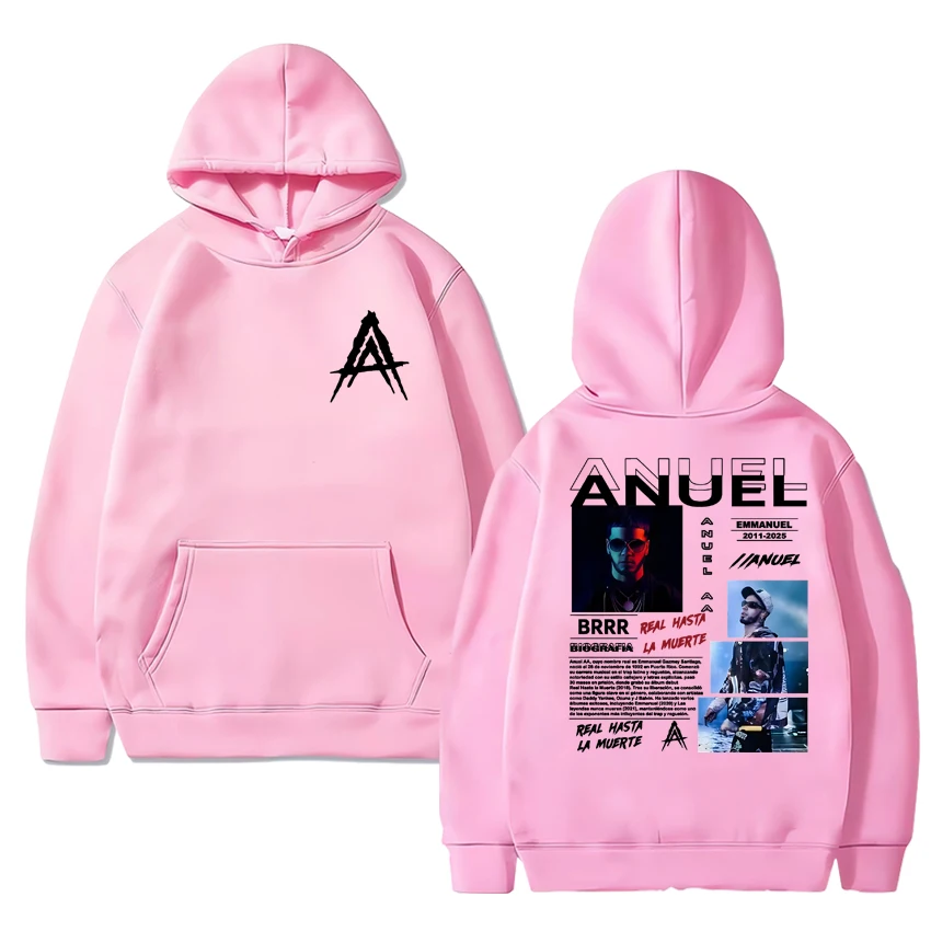 Anuel AA Real Hasta La Muerte 2025 غطاء مطبوع مزدوج الجوانب هوديس الرجال النساء خمر الهيب هوب الشارع الشهير للجنسين كنزة صوف