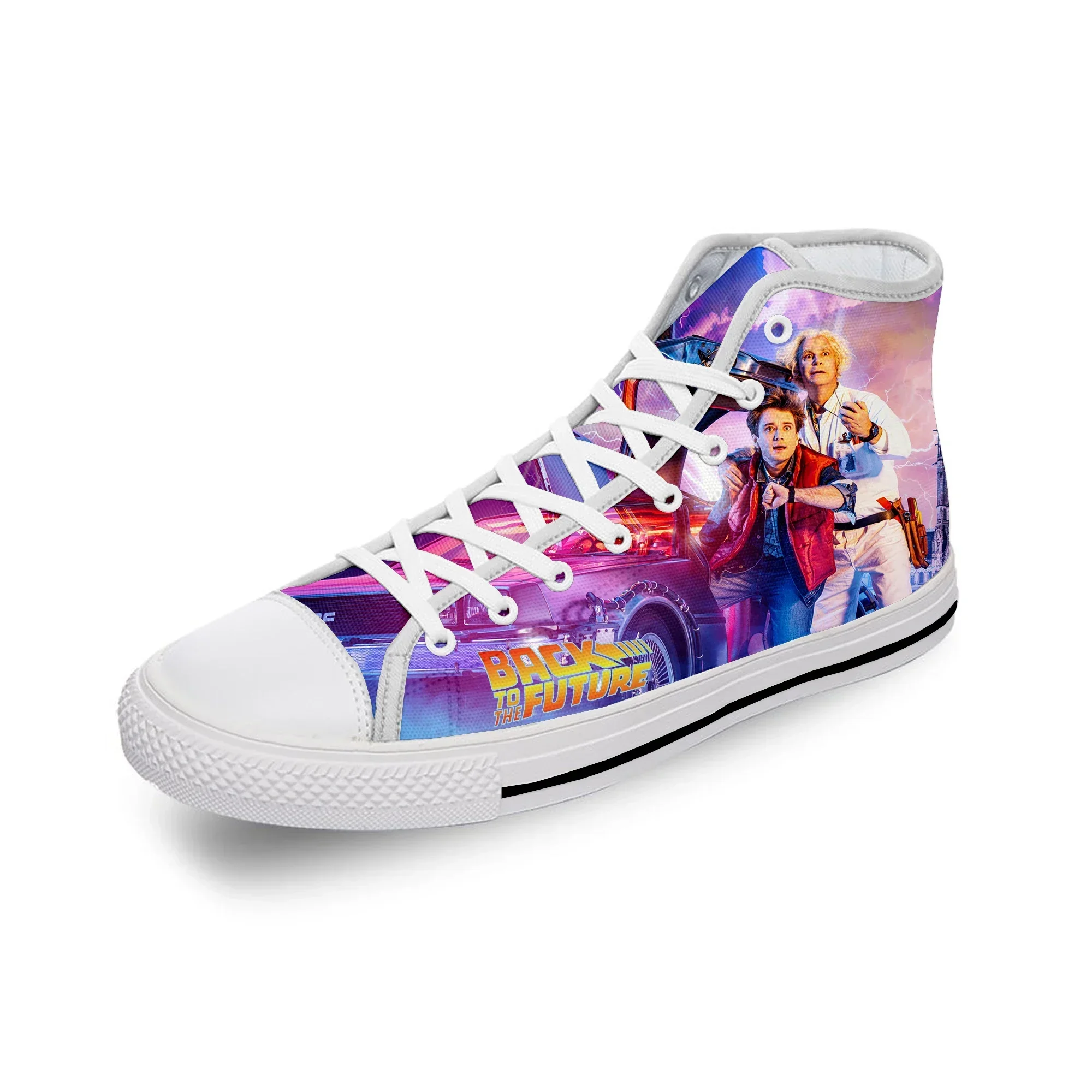 Movie Back To The Future Funny White Cloth Fashion 3D Print High Top Canvas Shoes Men Women Lightweight Breathable Sneakers view 3