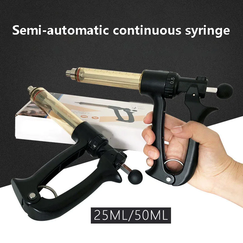 Semi-Automatic Continuous Syringe Veterinary 25ml/50ml Adjustable Vaccine Syringe Barrel Veterinary Needle