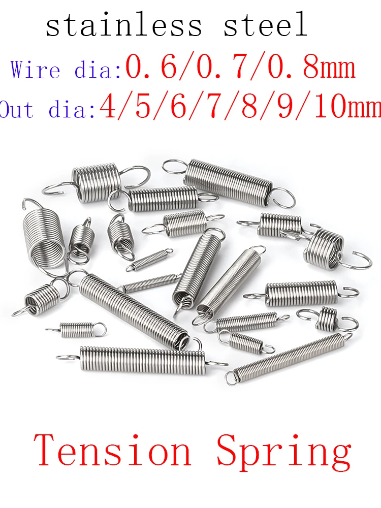 5pcs/lot 0.6mm/0.7mm stainless steel Tension spring with O hook extension spring free lengh 15-120mm