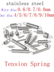 5pcs/lot 0.6mm/0.7mm stainless steel Tension spring with O hook extension spring free lengh 15-120mm