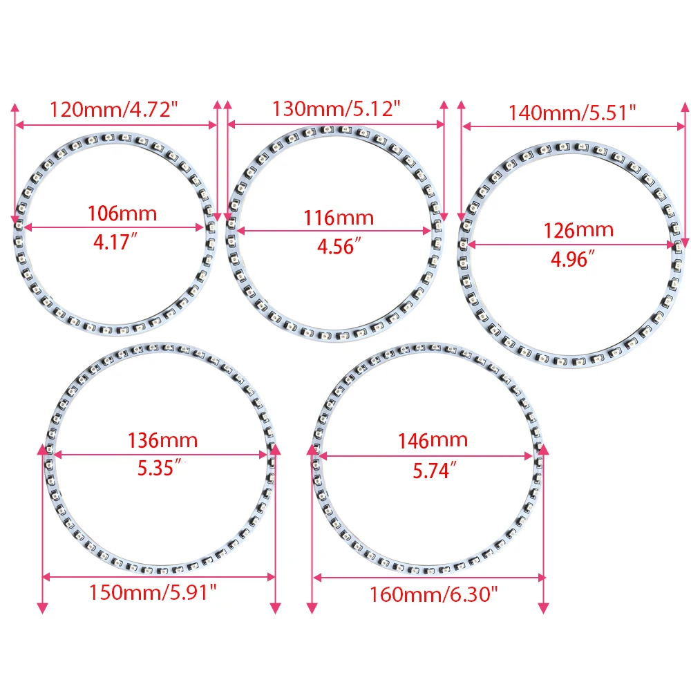 원형 자동차 SMD 라이트 램프 전구 헤드라이트 DC9-14V, 화이트 블루 옐로우 레드 그린, 30mm-160mm, 3W 엔젤 아이즈 링, 1 개