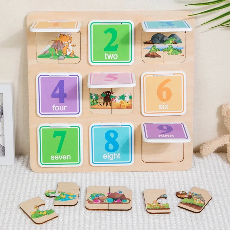 Number 1 To 9 Counting Puzzle Wooden Toy Montessori Children\'s Early Education Color Recognition 2-4 Year Old Baby Gift