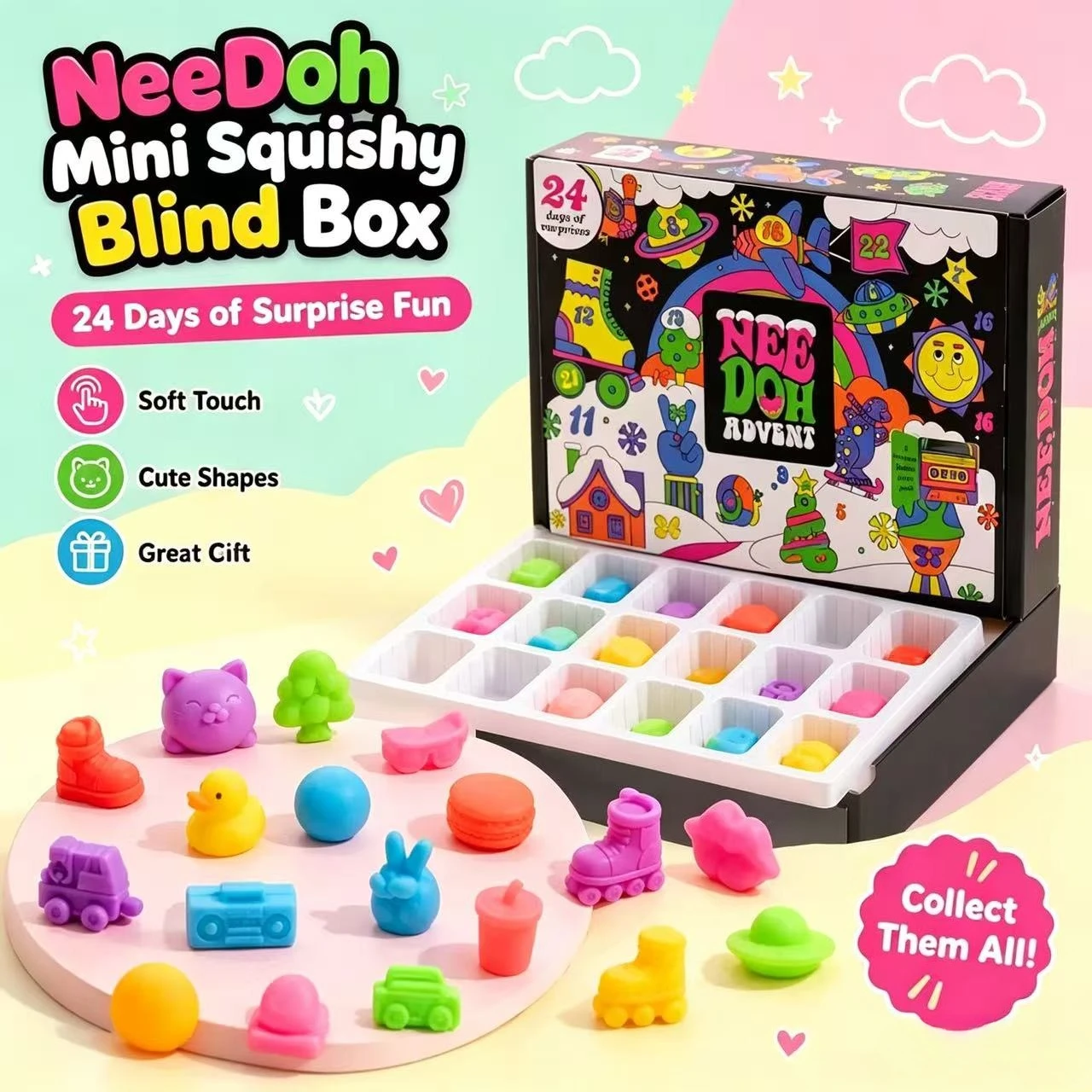 Новый мини-сквиши NeeDoh: 24-д – обзор и цена Advent Calendar Gift