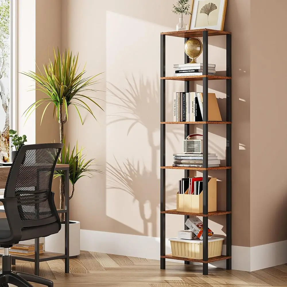 6-Tier Tall Book Shel, Narrow Bookcase for Small Space, DIY Stackable Book Shel, Living Room, Office, Study, Entryway, Industria
