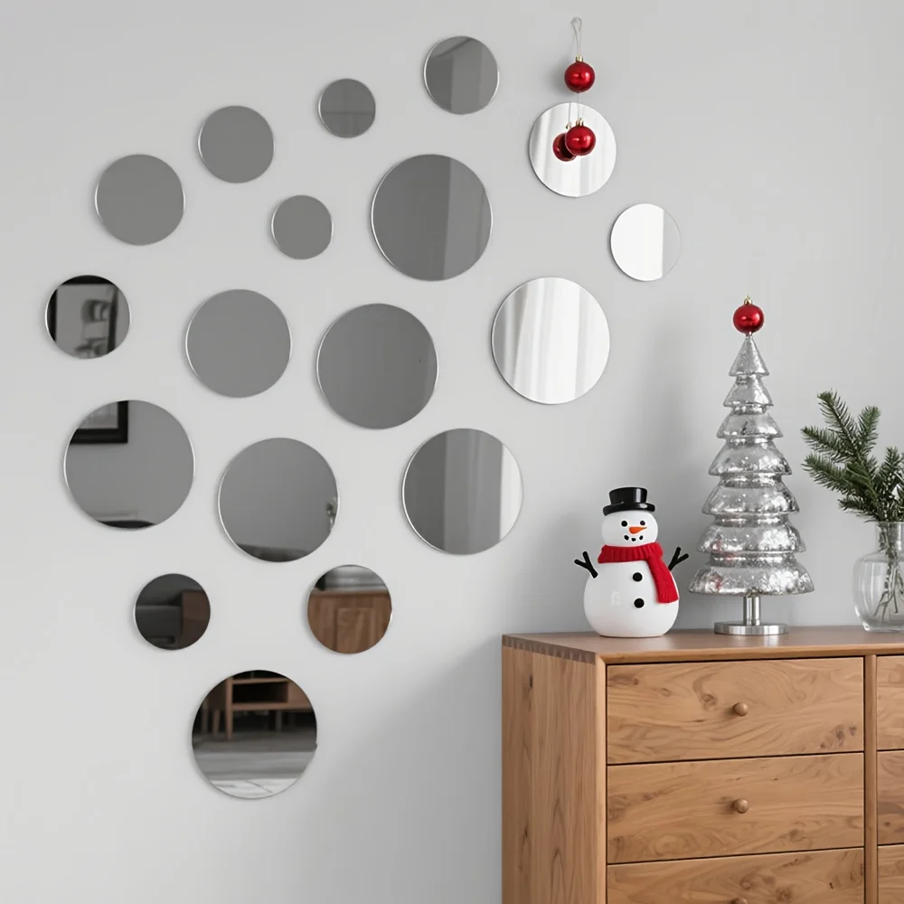 Round Acrylic Mirror Wall Stickers 33pcs Self-Adhesive Detachable DIY Home Decor Wedding Party Table Decor Positioning Stickers