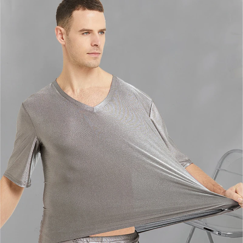 Conductive Silver Fiber Stretchy T-Shirt Antibacterial EMF/EMI/RF Blocking Anti-radiation Faraday Fabric Undershirt Soft