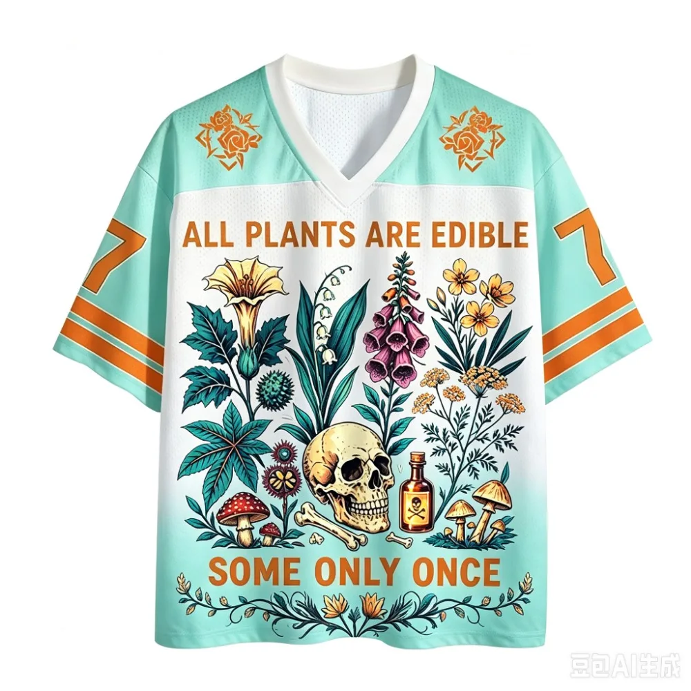 Harajuku Skeleton Plant Venom Pattern 3D Print Sport Quick-dry Breath Men V-neckT-Shirt Outdoor Street Casual Parent-Child Cloth