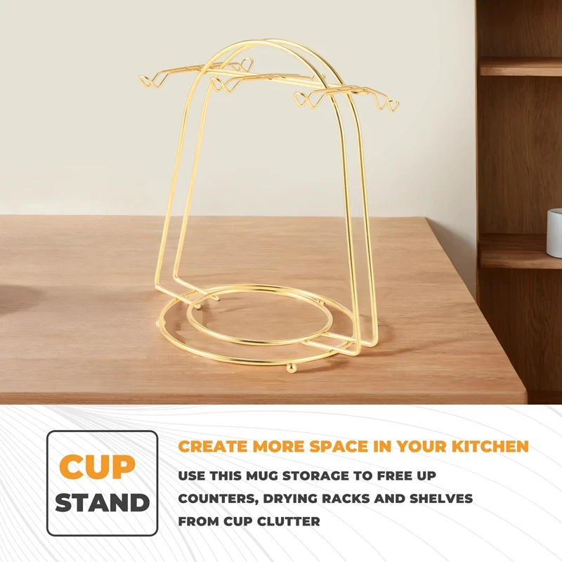 الشمال المنزل المطبخ منضدية القهوة القدح حامل 6 أكواب حامل الذهب أكواب معدنية أصحاب رف استنزاف المنظم Rack-A73M