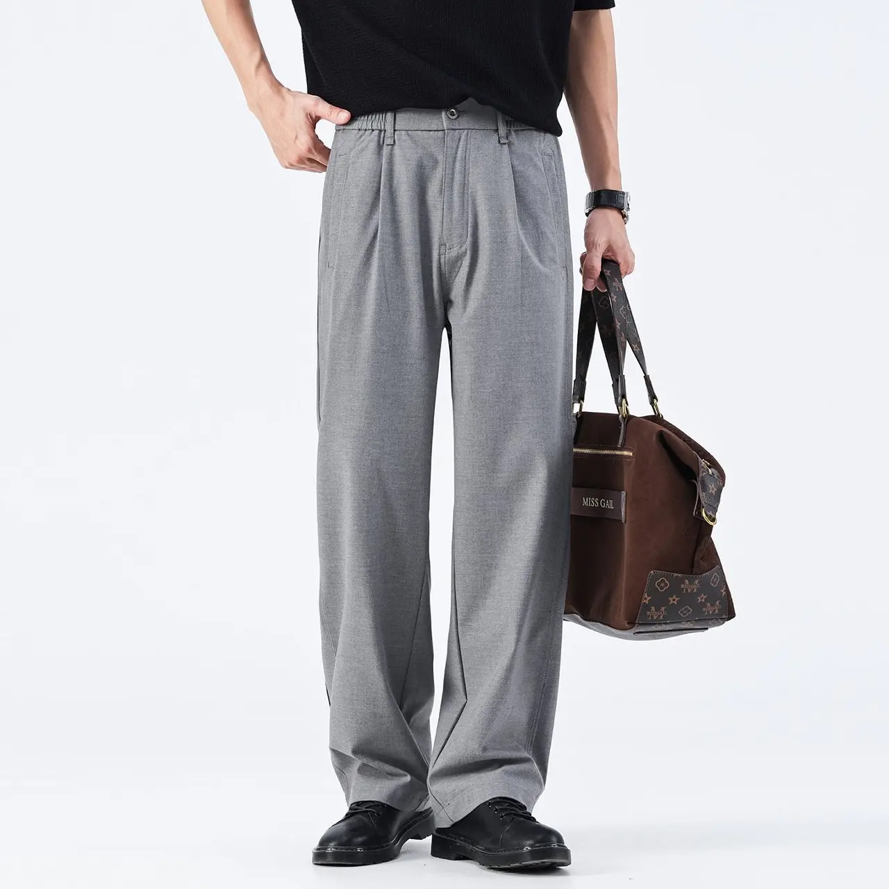 Men Business Casual Fashion Commute Vintage Loose Straight Suit Pant Male Classic Simplicity Trousers