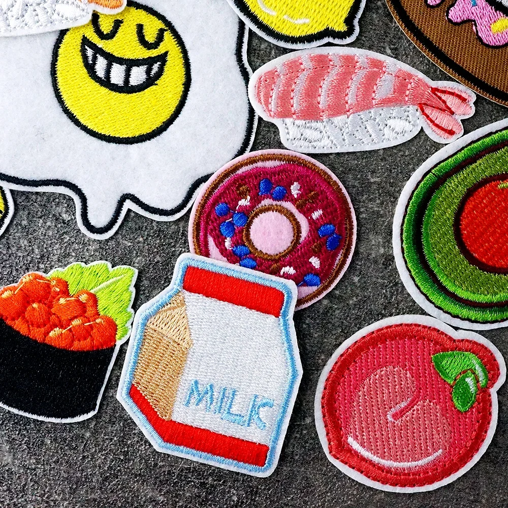 20Pcs/Lot Pizza Peach Sushi Iron on Patches for Clothing Embroidery Applique Ironing Sewing Supplies Decorative Handmade Patch