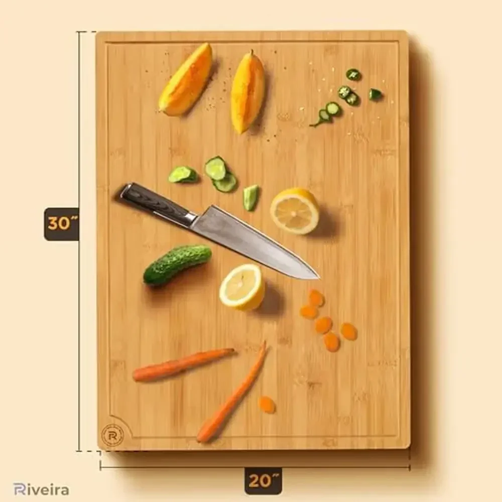

High-Quality Natural Bamboo Cutting Board 20 x 30 Extra Large Kitchen Wooden Board with Juice Grooves and Handle