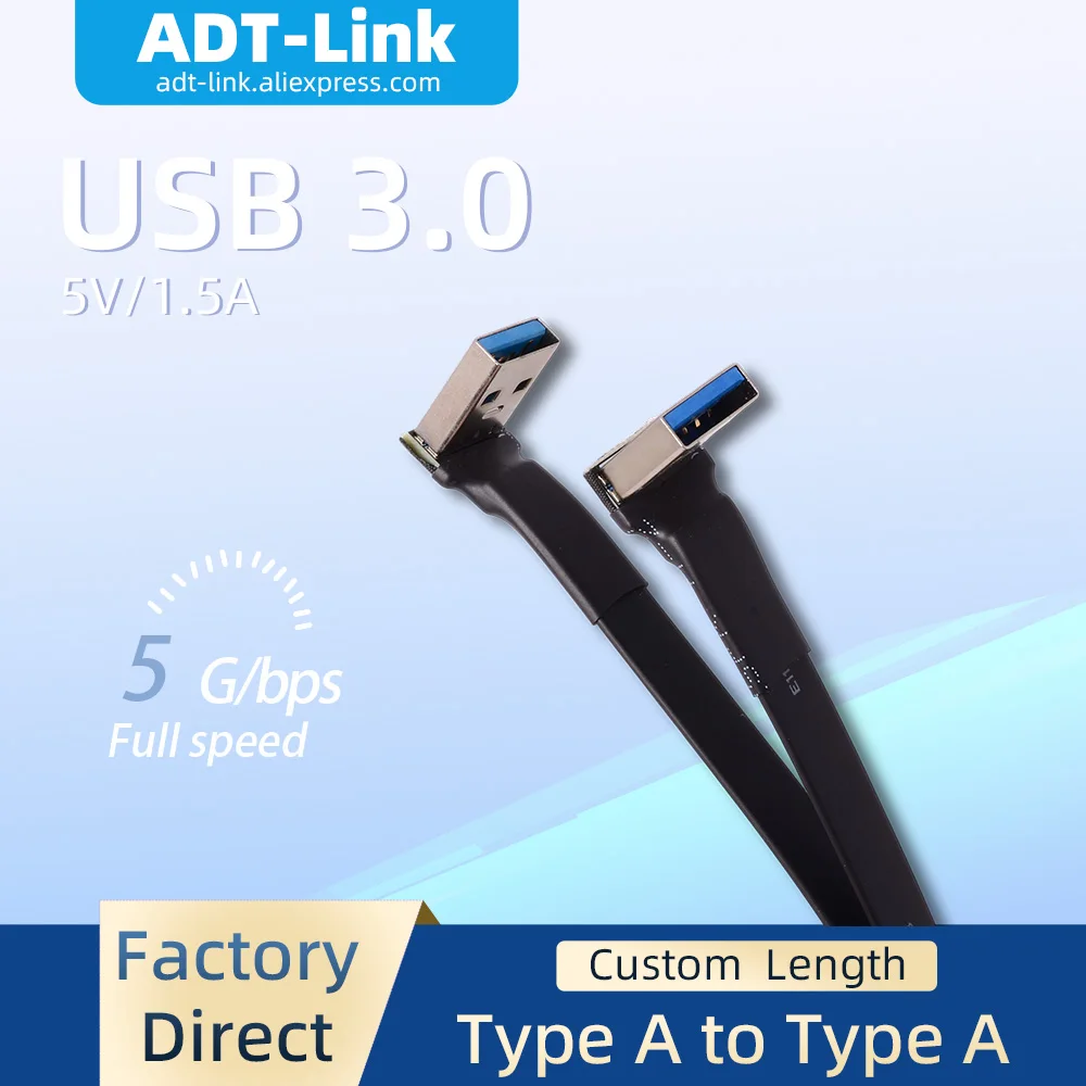 

Плоский удлинительный кабель USB 3.1 ADT-Link Type-A Male to Type-C со встроенным угловым корпусом, 5 Гбит/с, 5 В/1,5 А, 90 градусов, адаптерный кабель