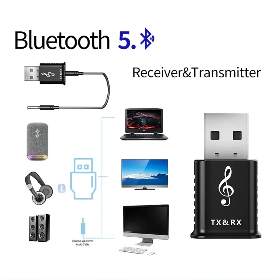 2 in 1 Car Bluetooth 5.0 Car Transmitter Receiver 3.5Mm Aux Usb Power Audio Adapter for Computer Pc Receptor Earphone Laptop