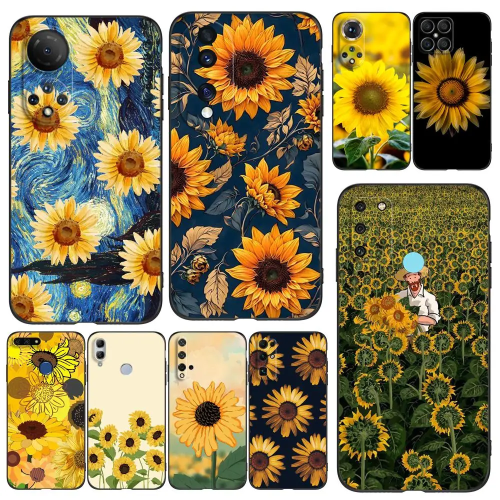 Black tpu Case For Huawei Honor 20 Lite 10 10i 20S 30S 30 7A 5.45 7s 7C 5.7 Cover Summer Sunflower