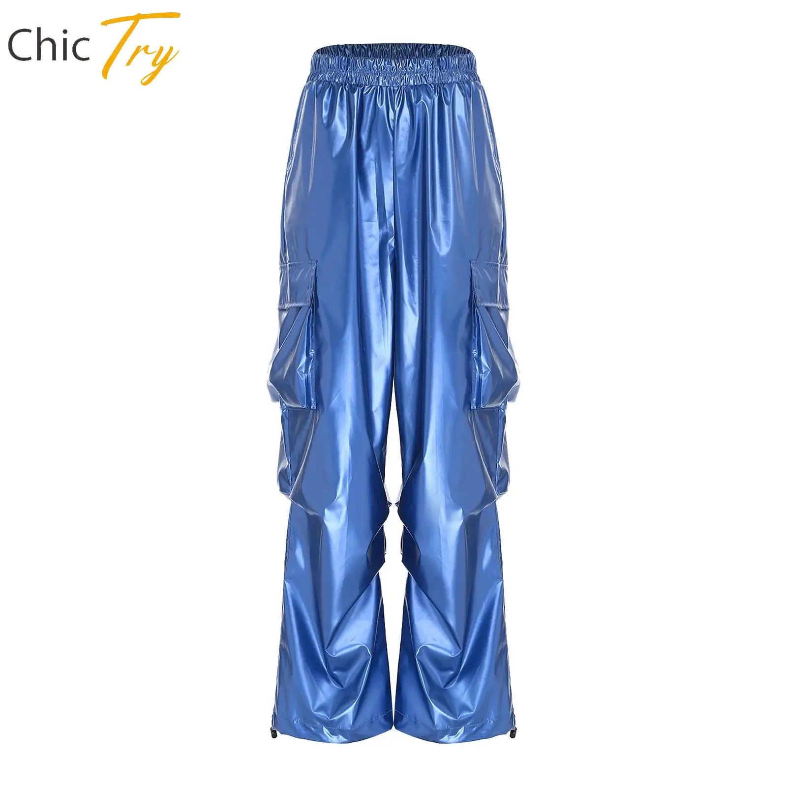 

Adults Womens Jazz Street Dance Pants Metallic Shiny Legs Cargo Pants Loose Trousers Rock Dance Carnival Party Musical Clubwear