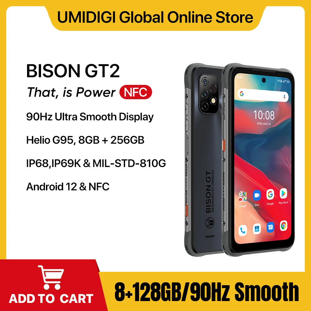 UMIDIGI-BISON GT2 Pro IP68/IP69K Rugged Smartphone Android 12 6150mAh 8GB 256GB Helio G95 6.5 