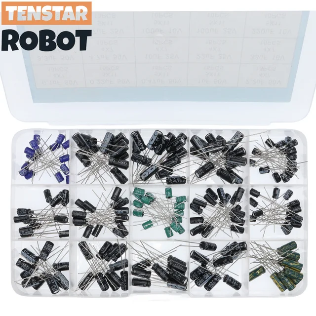 200szt/lot Zestaw kondensatorów promieniowych 15Values 10V 16V 25V 50V 0.1uF-220uF Zestaw kondensatorów elektrolitycznych 0.22uf 2.2uf 100uf