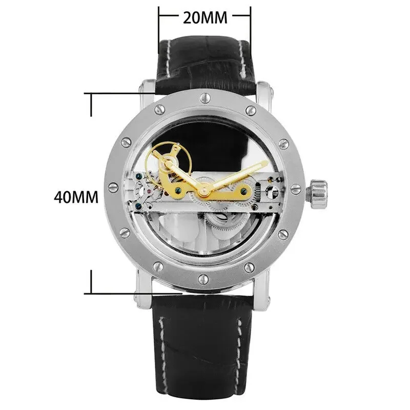 FORSINING Bridge Skeleton Mens Watches Automatic Self Wind Mechanical Leather Band Wrist Watch