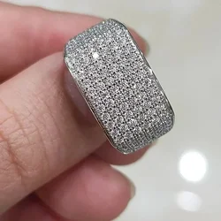 2026 Full Bling Iced Out Rings for Women Luxury Silver Color Crystal Finger Wedding Engagement Bands Hot Trendy Jewelry
