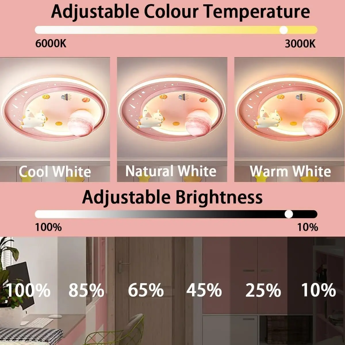 Dimmable LED Ceiling Light with Remote Control, Cartoon Unicorn Design for Kids Bedroom and Living Room