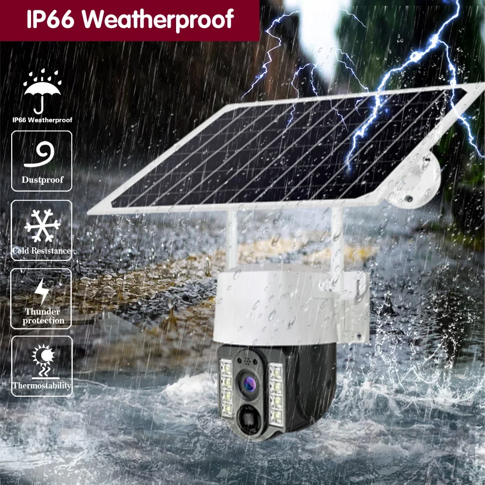 4G Solar Security Camera 4K Dual lens Outdoor 8MP  PIR Detection Auto Tracking Wireless CCTV Surveillance Camera Two way Audio