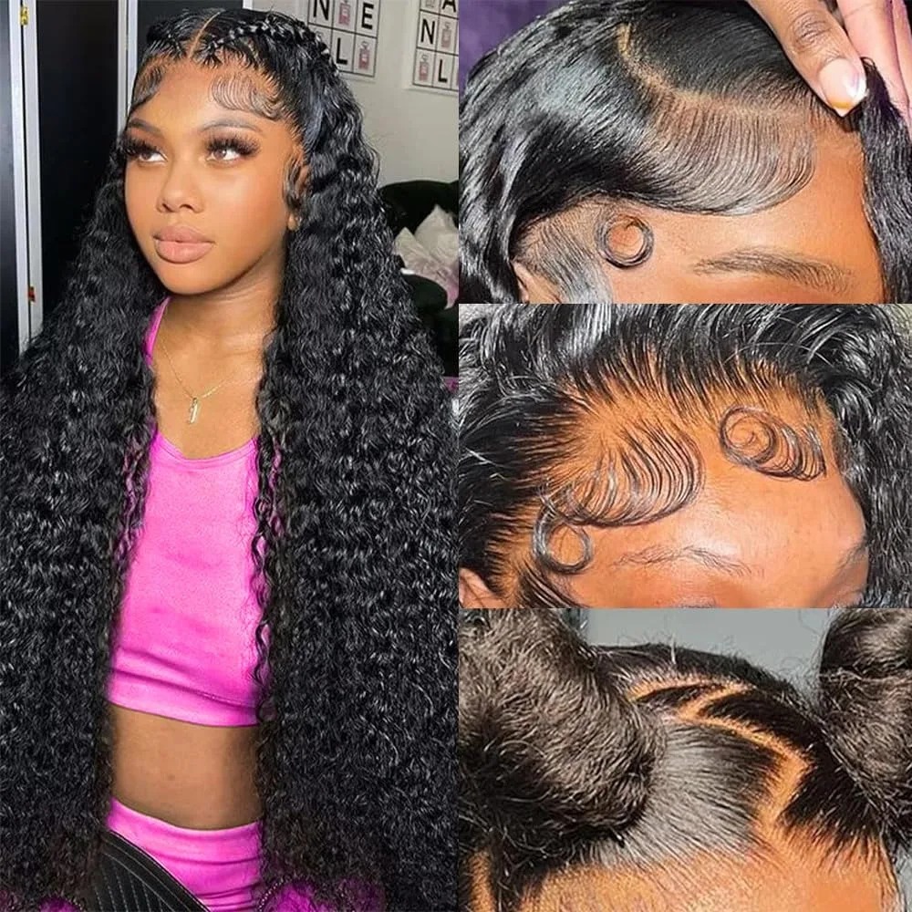 Parrucche anteriori in pizzo a onde profonde 180% densità 13x4HD trasparente Glueless pre pizzicata parrucca riccia profonda sintetica per le donne con i capelli del bambino