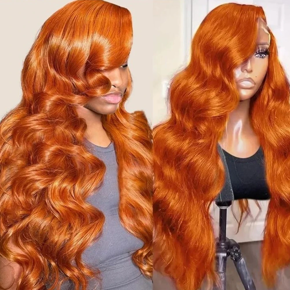 Ginger Orange Body Wave #350 Colored 13x4 HD Transparent Lace Front Wig Human Hair for Women Pre Plucked 250% Density