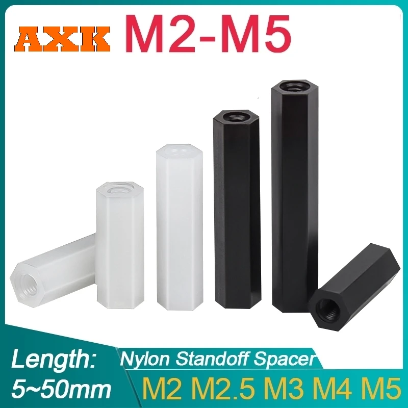 20/ 50Pcs M2 M2.5 M3 M4 M5 Black/ White Nylon Hex Female to Female Standoff Nylon Plastic Hexagon Thread PCB Motherboard Spacer