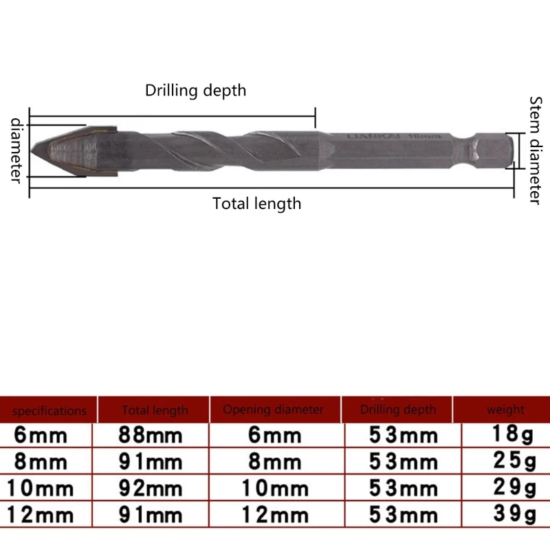 Đầu xiên Mũi khoan lệch tâm Mũi tuốc nơ vít Nề & Mũi khoan bê tông 1/4 "Tay cầm lục giác cho gạch, ngói, măng,