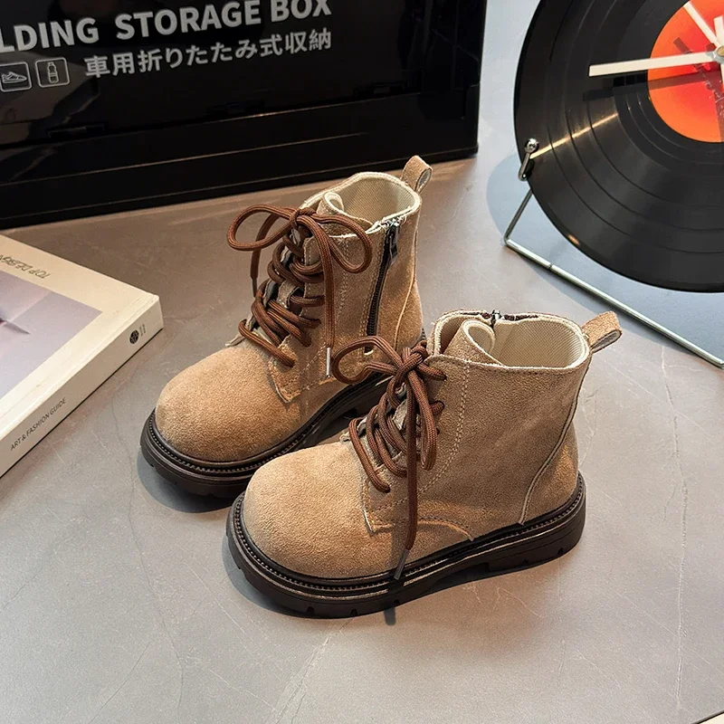 

2026 Spring And Autumn New Children's Shoes Girls' Versatile Low Cut Fashion Boots, Side Zipper Design Comfortable Leather Boots