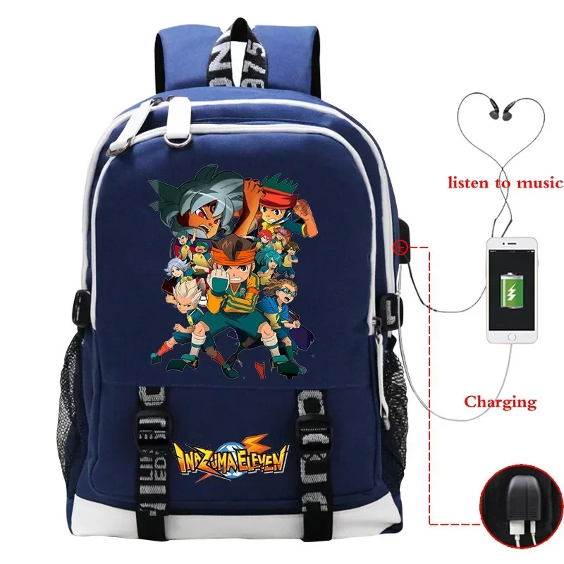 Funny Inazuma Eleven Go School Bags USB Charging Backapck for Boys Girls Best Gift Cartoon Pattern Backpacks Outdoor Knapsack