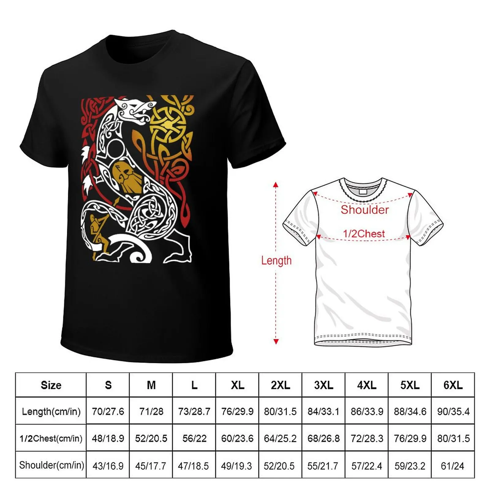 Fenrir at Ragnarok Norse Mythology Knotwork Coloured T-Shirt Plus Size Street Style Tee