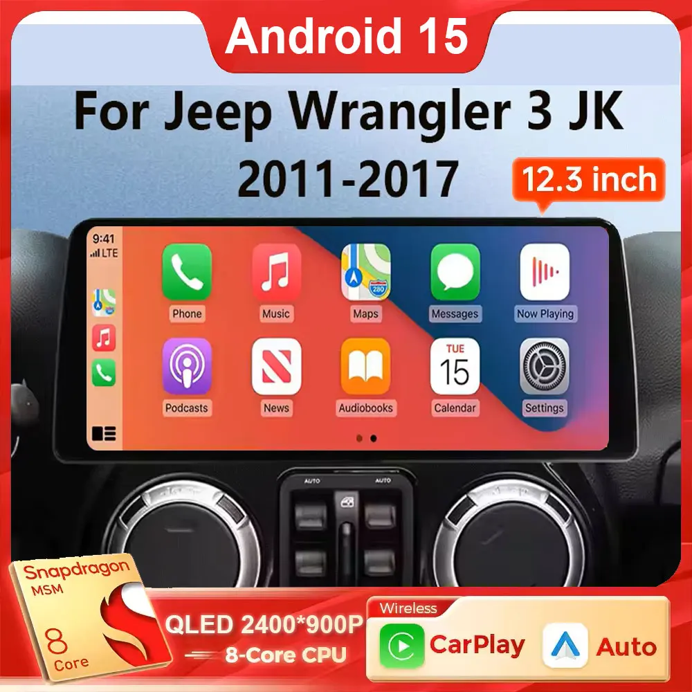 

12.3 inch Android 15 Car Radio For Jeep Wrangler 3 JK 2010 - 2018 2K Carplay GPS Navigation Stereo 4G WIFI BT DSP DVD