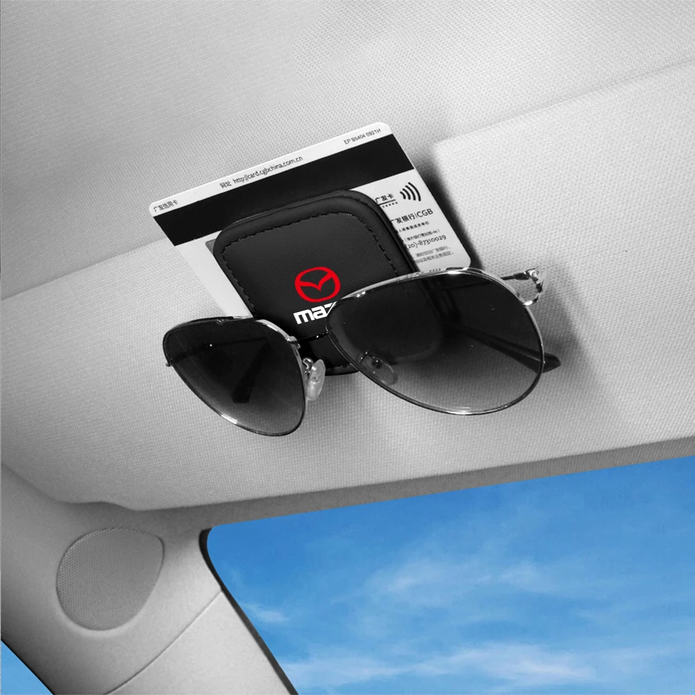 Magnetic Leather Car Eyeglass Hanger Clip Sunglasses Ticke Holder Multi-Function For Mazda 2 3 5 6 7 323 626 RX7 RX8 MX3 MX5 MS