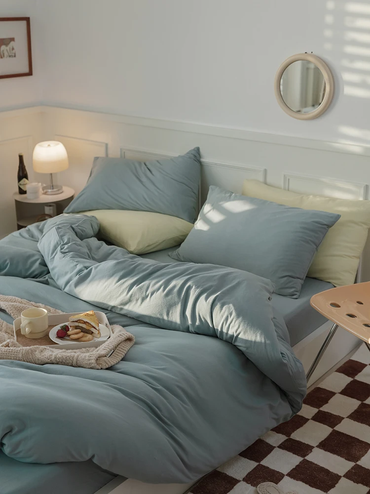 Ultra Soft Knitted Cotton Bedding Set Japanese Sle Simplici Pure Cotton Sp Naked Four Piece Set Bedding eets Cover