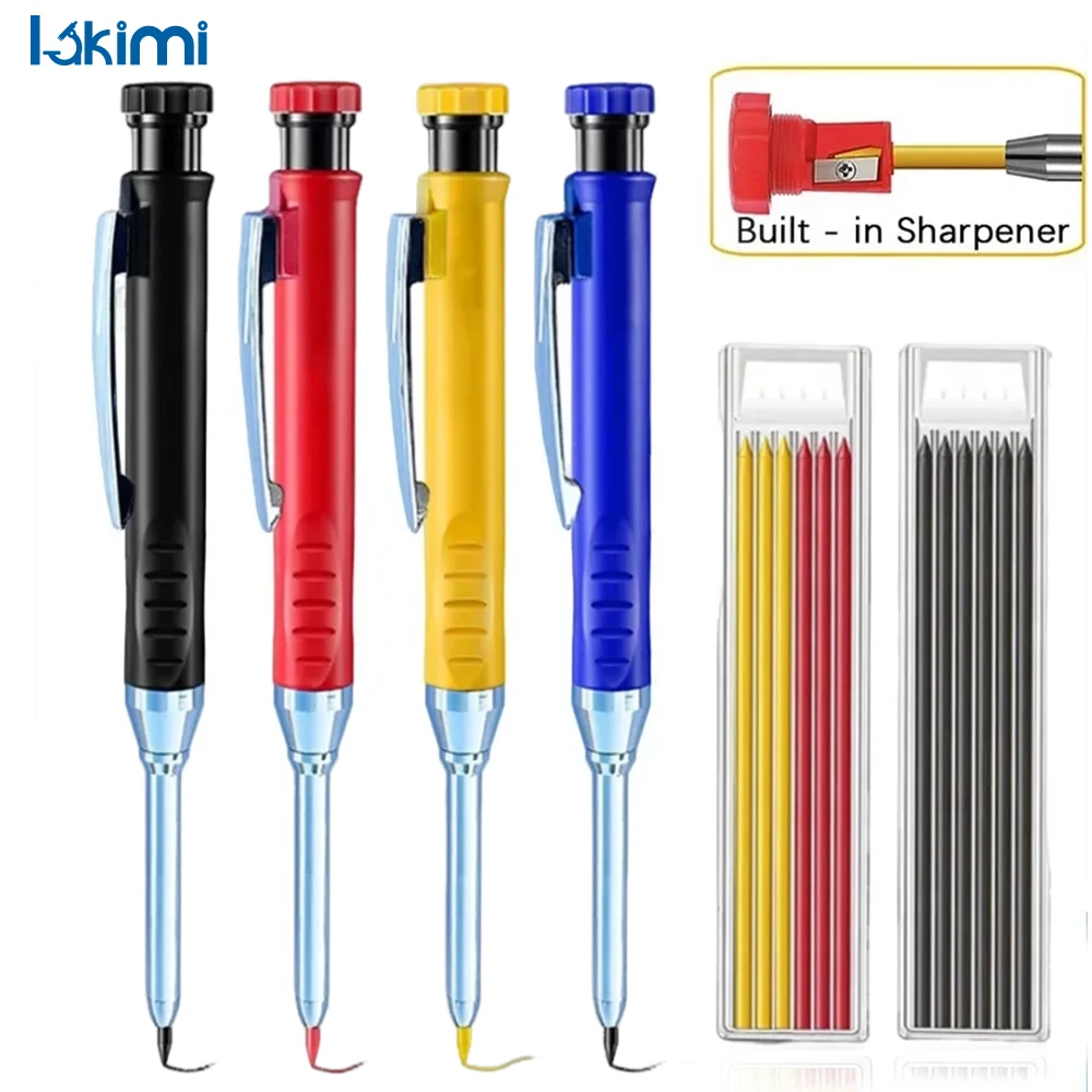 

Solid Mechanical Carpenter Pencil with Sharpener, 2.8mm Woodworking Tool, 3-Color Refills, Construction Stationery ,LK-AA88