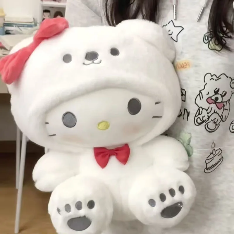 Cute Hello Kitty Plush Doll Bear Hooded Cartoon Stuffed Animal Toy Dopamine Comfortable Soft Pillow Girl Valentine Birthday Gift