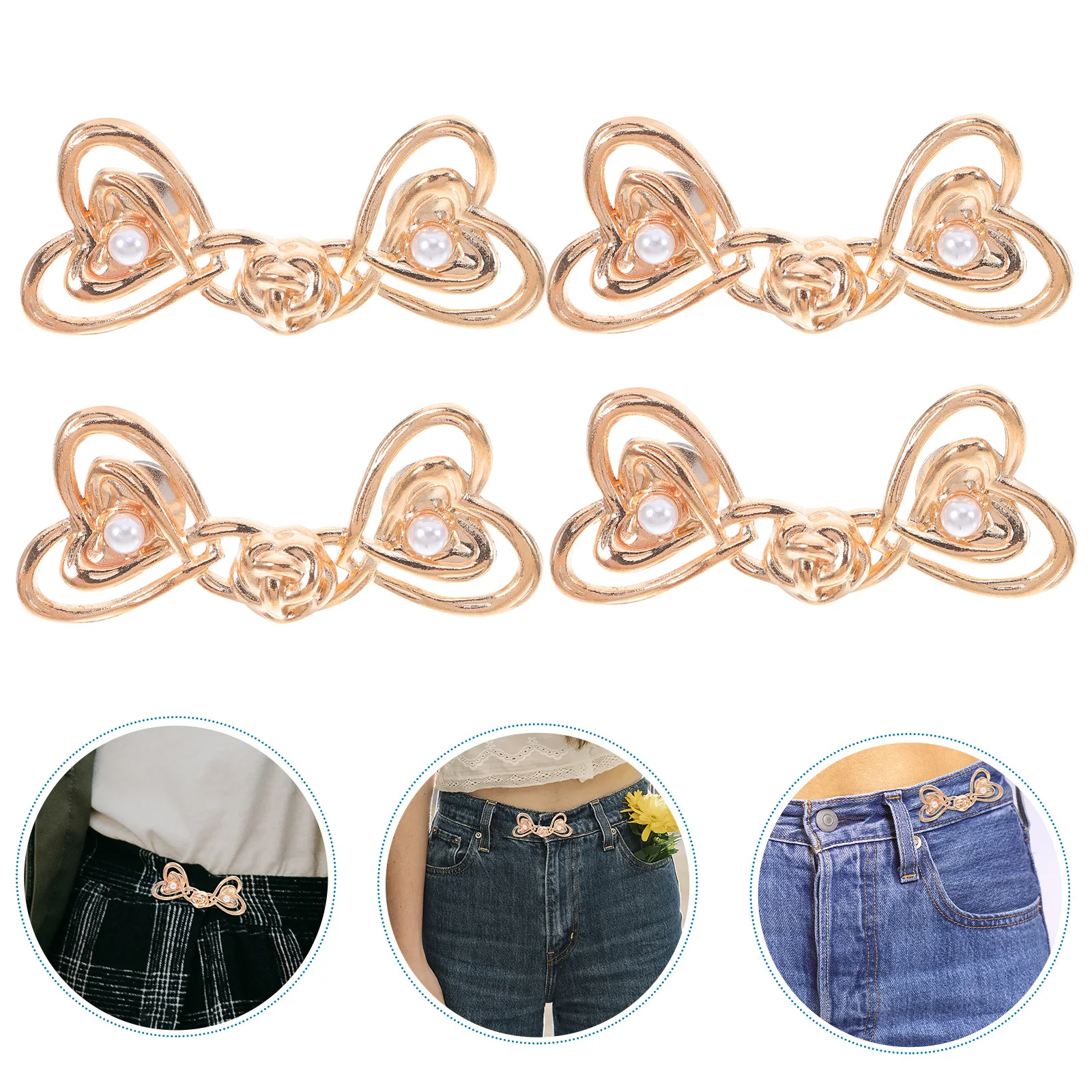 مشبك خصر على شكل قلب معدني بدون خياطة لشد الخصر قابل للتعديل لسراويل الجينز النسائية المكتبية ملابس يومية من سبائك الزنك