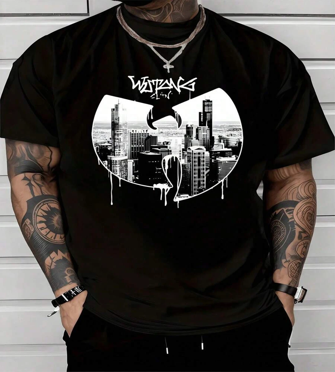 Urban Skyline Silhouette with Dripping Effect Symbolizing City Strength and Cultural Unity Men's Graphic Tshirt