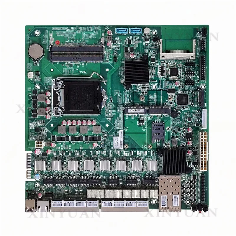 Firewall motherboard with H110 chipset, 8 RJ45 LAN ports, 2 fiber LAN, PCI-E, dual DDR4 for LGA1151